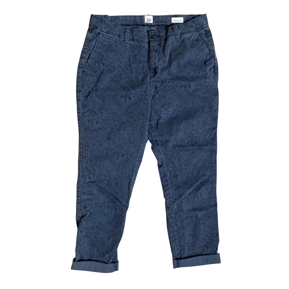 Gap Girlfriend Chino Low Rise Pants Blue Paisley Size 4 Office Preppy Academia